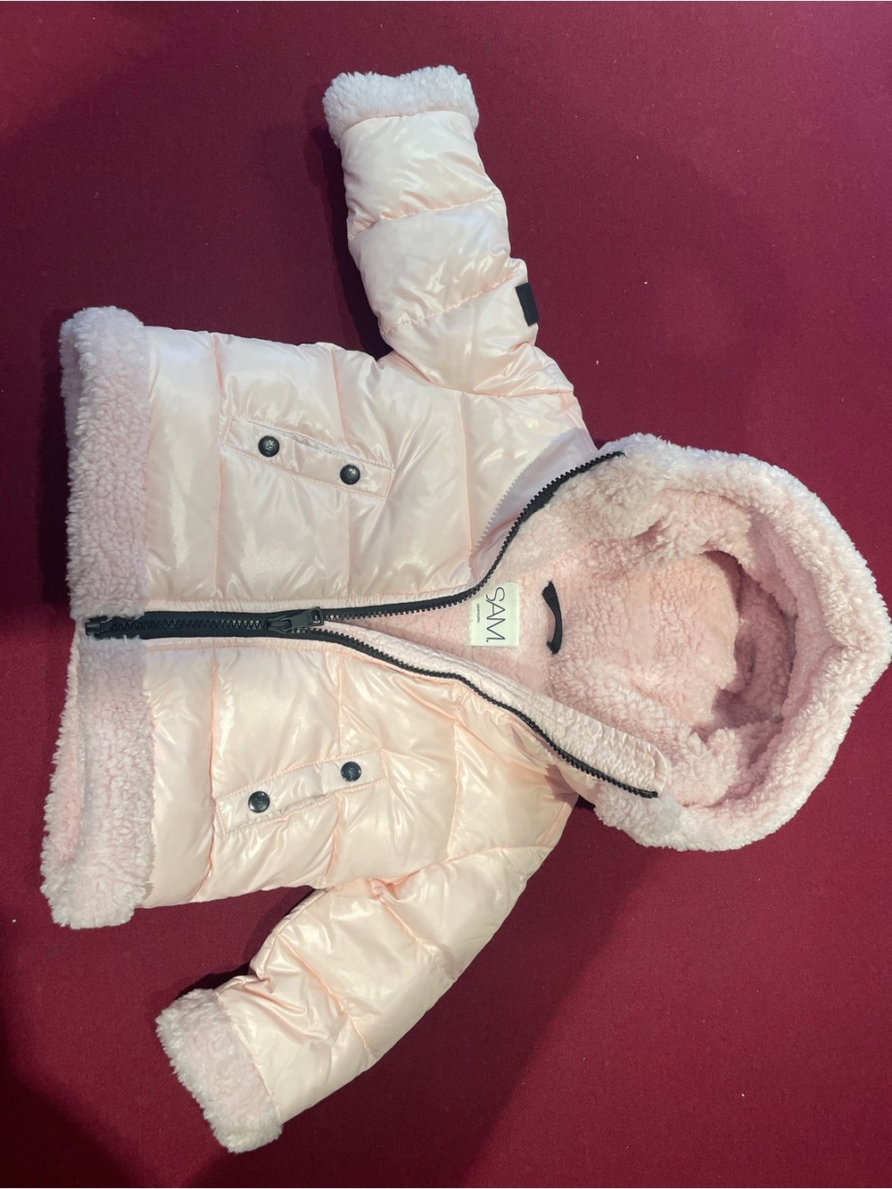 SAM. Light Pink Sherpa-Lined Puffer Jacket for Kids